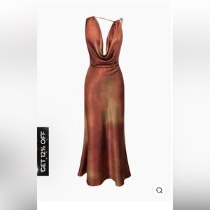 NWT Micas Tie Dye Asymmetric Cowl Neck Satin Maxi Dress